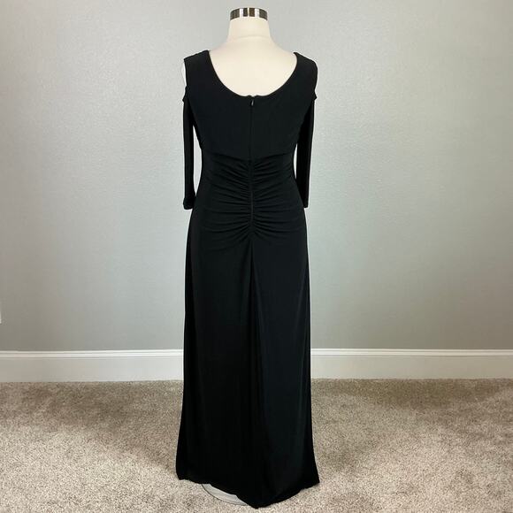 Beaded Long Sleeve Cut Out Shoulder Evening Gown Black Size 16 R&M Richards - Picture 6 of 12